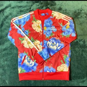 ADIDAS X FARM CHITA. Red Floral Adidas Track Jacket (Size: Medium)